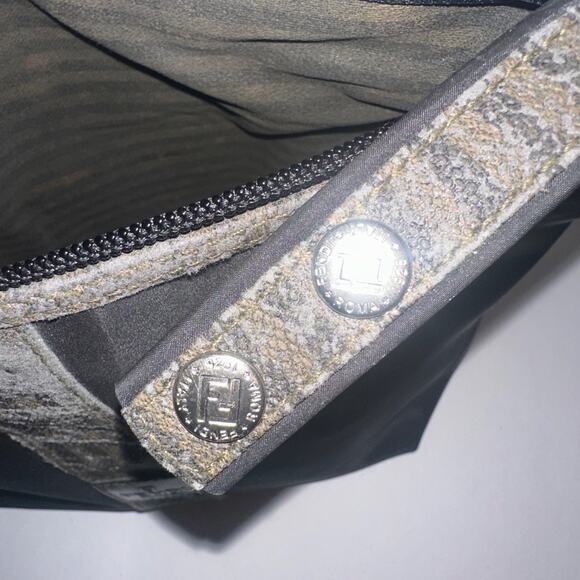 Fendi, Rare, Black Nylon-Pequin Stripes bag Pouch authentic travel cosmetic bag - Picture 12 of 14